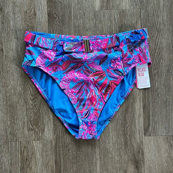 NWT Lilly Pulitzer Sonnie High Waist Bikini Bottom Ruby Red Wild Times Sz 12 - Picture 1 of 5